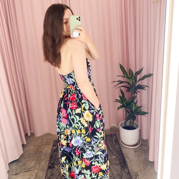 Vintage 80s 90s Floral Halter Midi Dress 6 - Picture 4 of 16